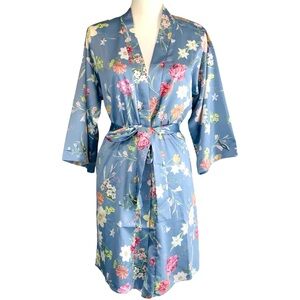 Flora Nikrooz Floral Satin Mini Robe Pastel Soft Silky Feminine Romantic Lounge